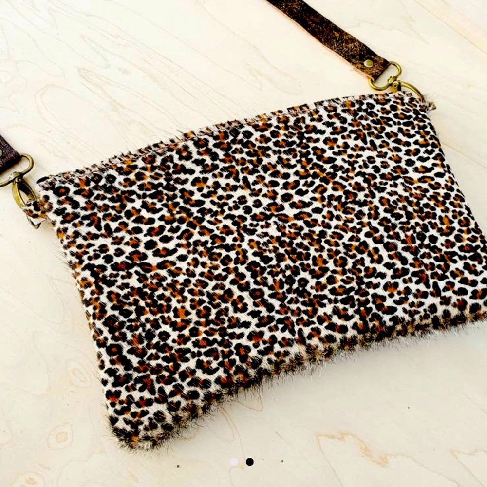 Mini Leopard Hair-on-Hide Leather Clutch Handbag